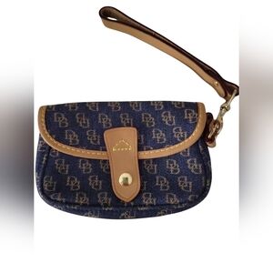 NWOT Vintage Y2K Dooney & Bourke Denim and Tan Monogram Wristlet